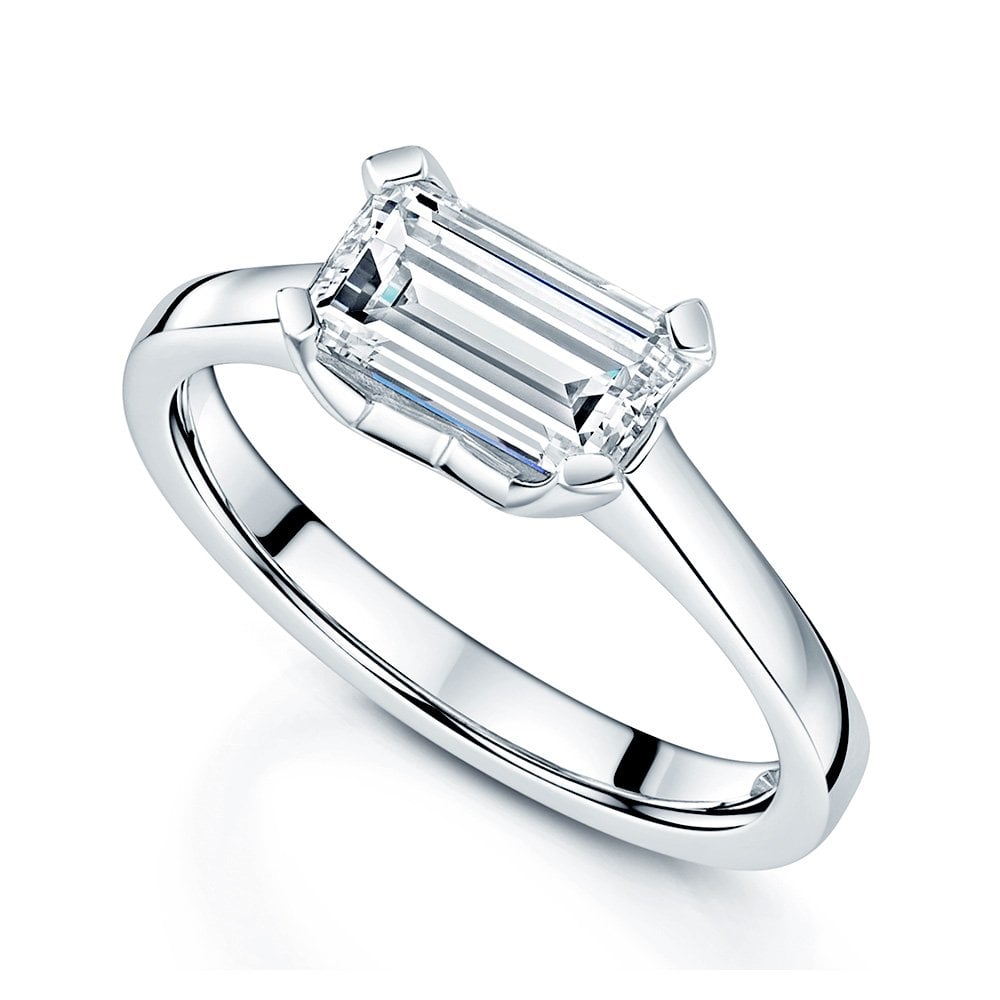 Platinum GIA Certificated Step Cut Diamond Four Claw Horizontally Set Ring