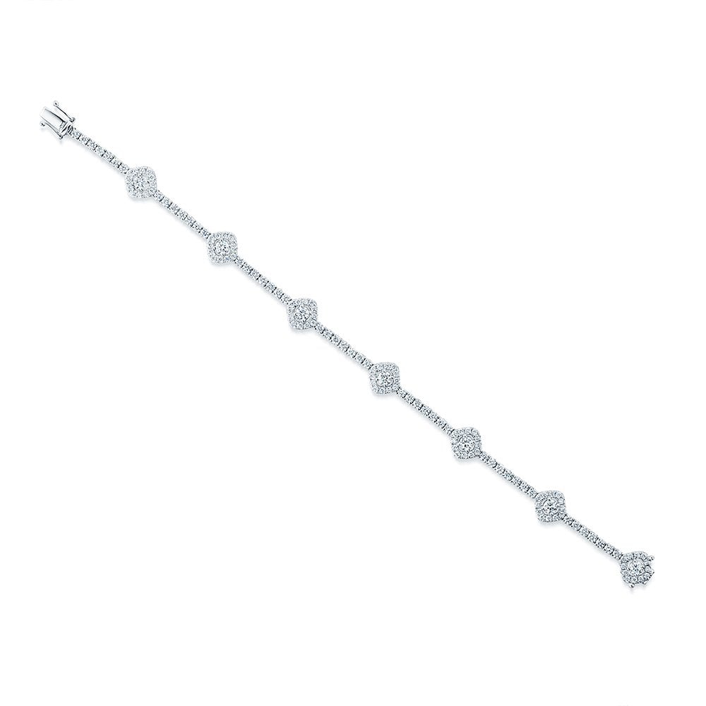 18ct White Gold Round Brilliant Cut Diamond Halo Cluster Set line Bracelet