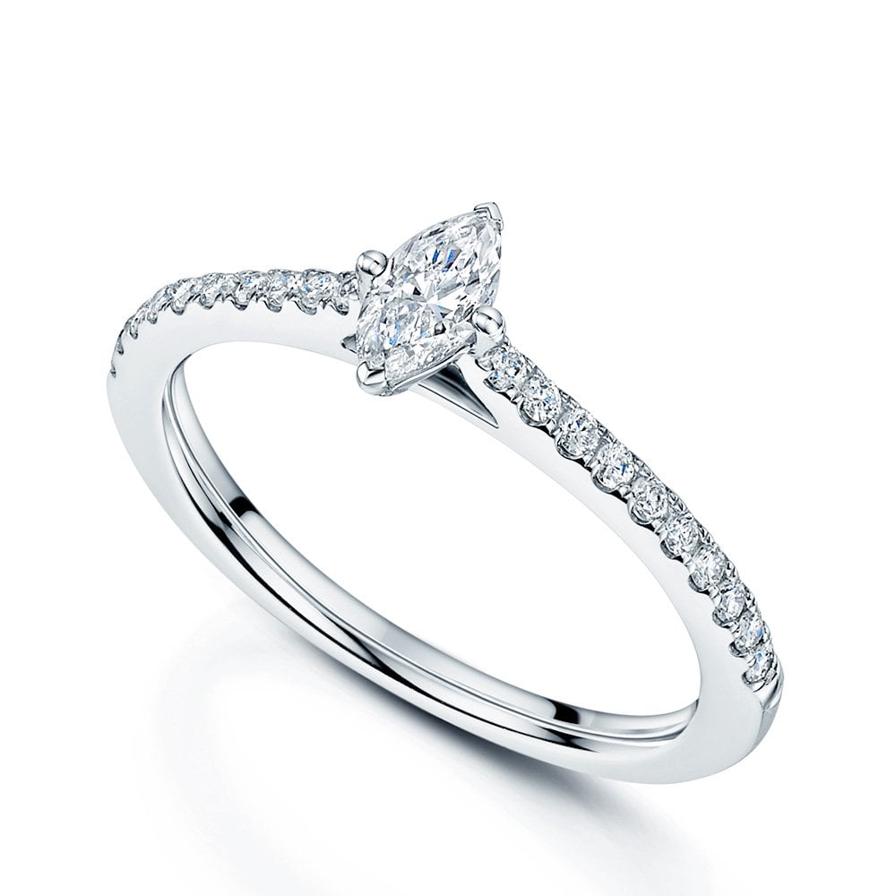 Platinum GIA Certificated Marquise Shaped Diamond Ring With Diamond Set Shoulders