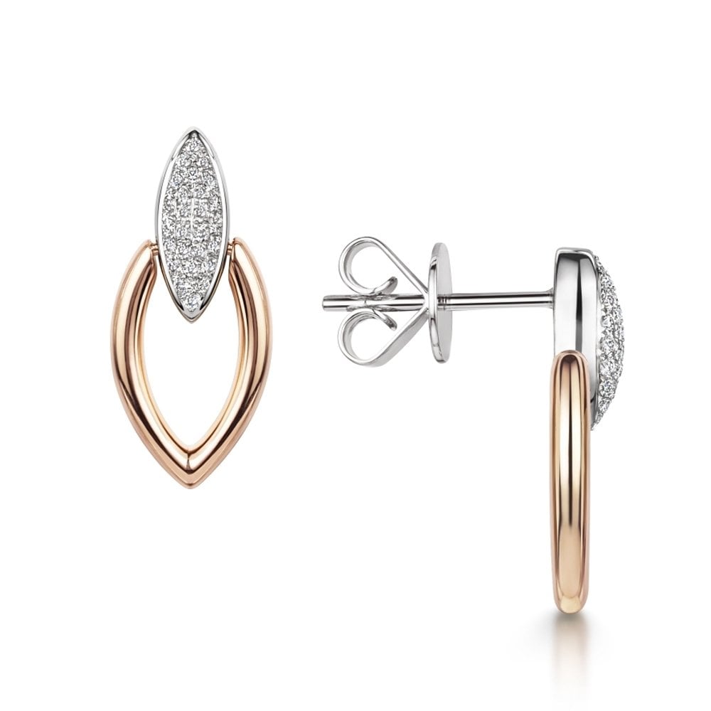 The Origin Collection 18ct Rose & White Gold Pave Diamond Open Seed Drop Earrings