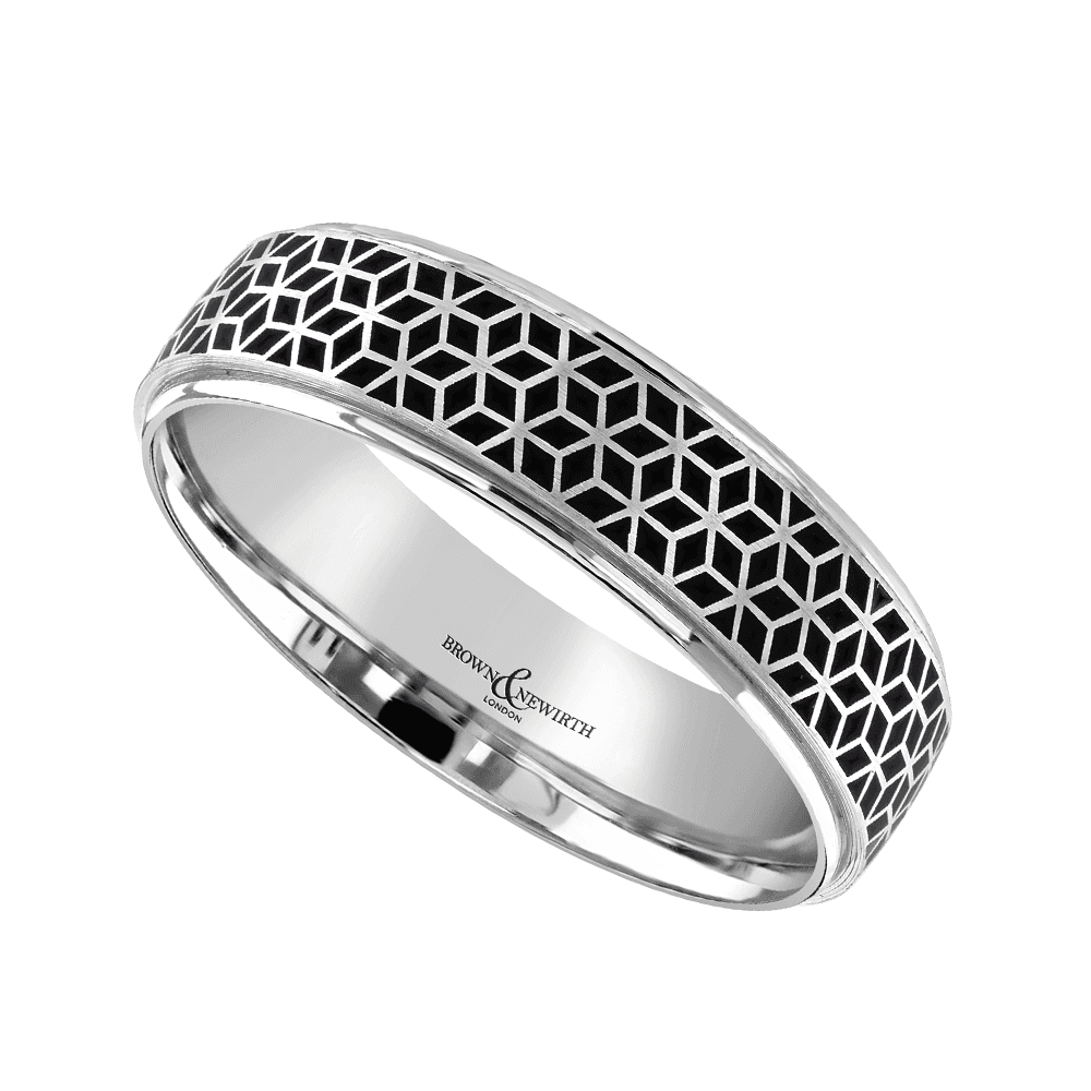 Geo Platinum And Black Ceramic 5mm Wedding Ring