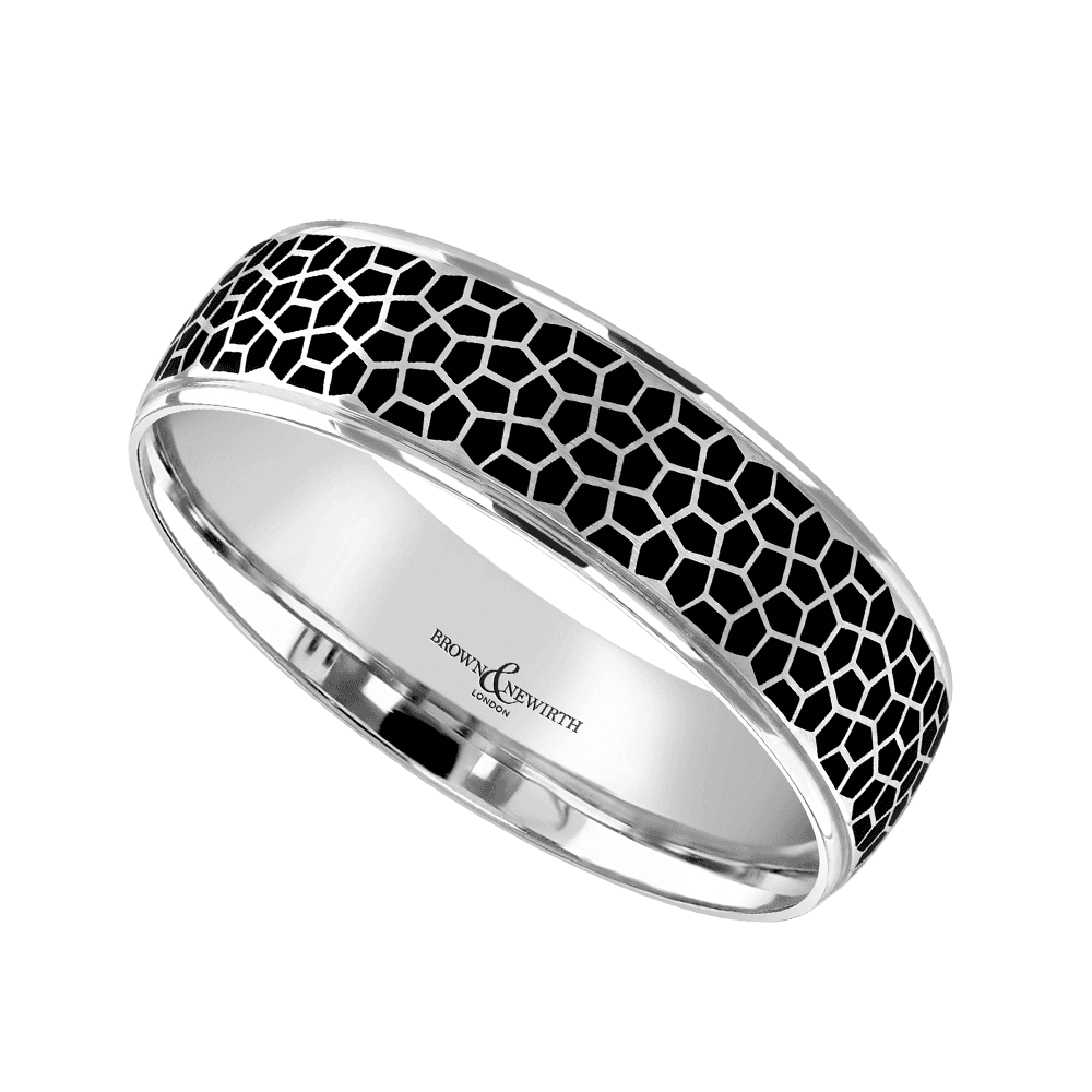 Geo Platinum And Black Ceramic 6mm Wedding Ring