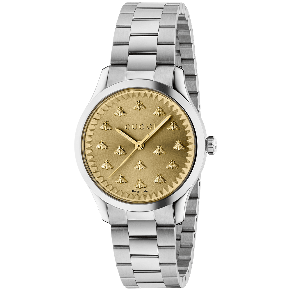 G-Timeless 32mm Yellow Sun brushed Dial With Bees Stainless Steel Bracelet Watch