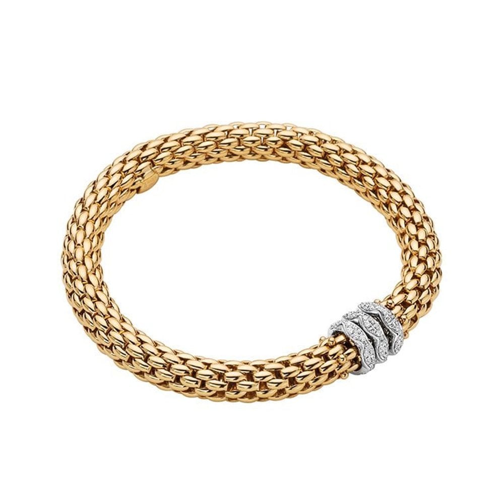 Love Nest 18ct Yellow Gold Bracelet With Three Diamond Set Rondels