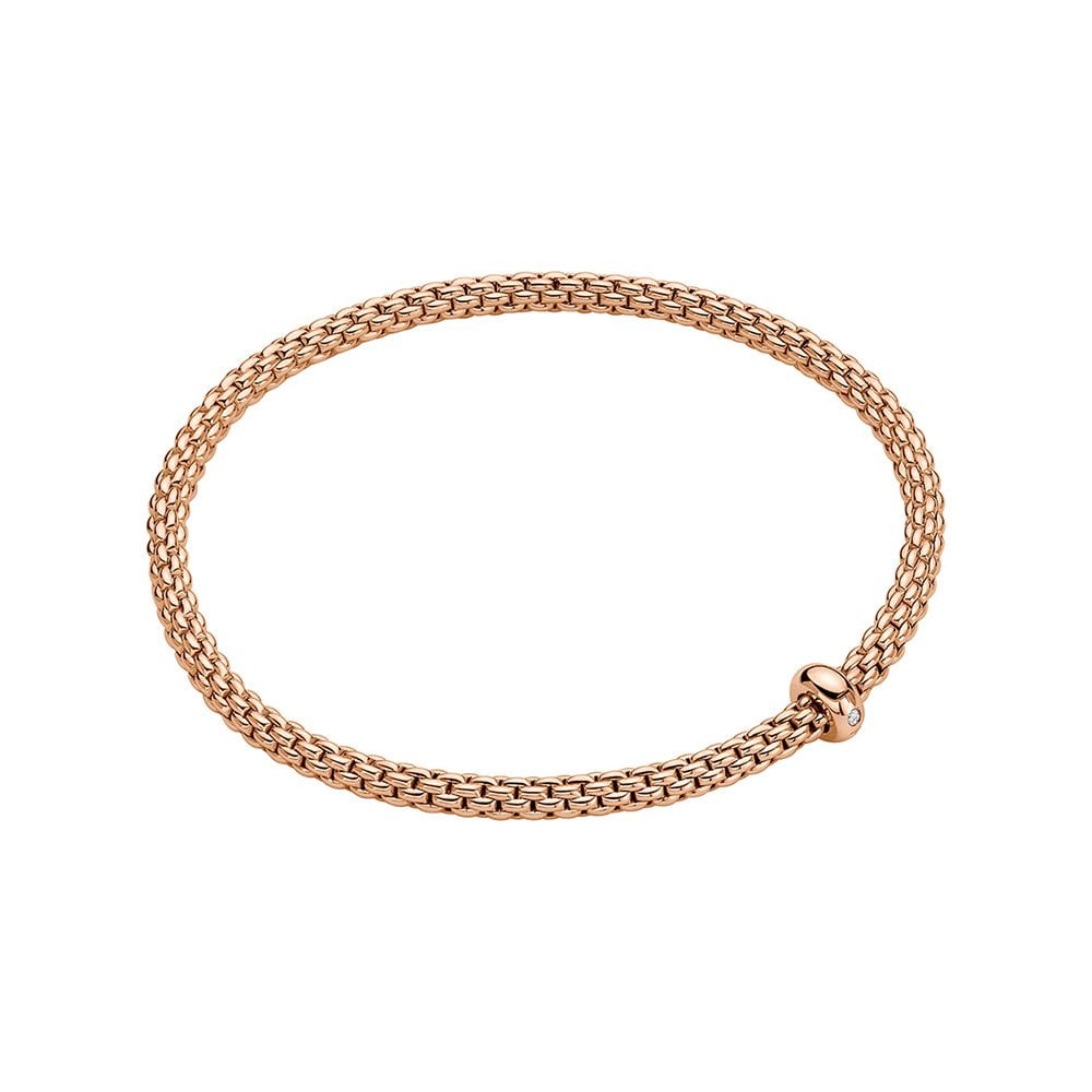 Prima 18ct Rose Gold Fine Link Single Diamond Set Bracelet