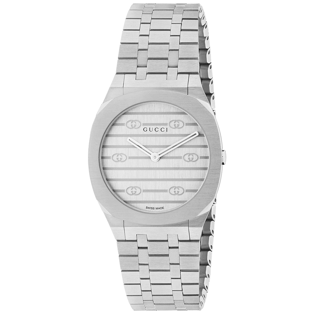 GUCCI 25H 30mm Silver Dial Stainless Steel Bracelet Watch