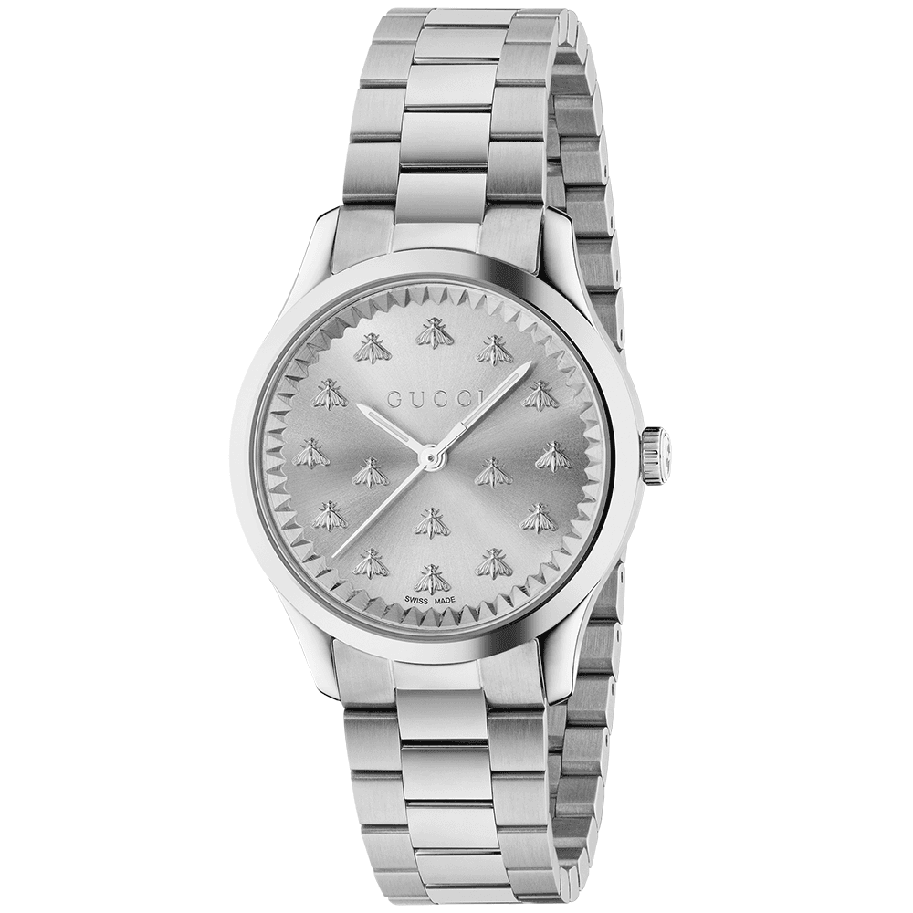 G-Timeless 32mm Silver Sun brushed Dial With Bees Stainless Steel Bracelet Watch