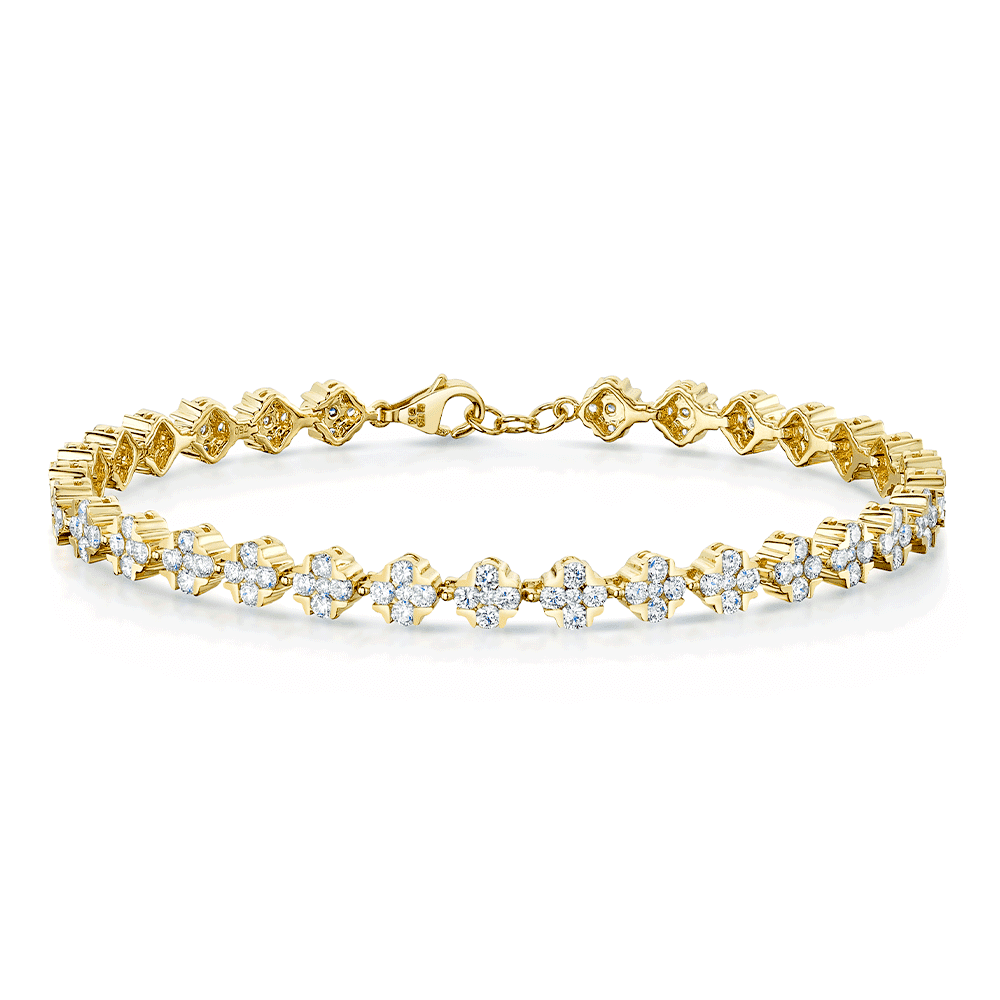 18ct Yellow Gold Round Brilliant Cut Diamond Set Cluster Bracelet