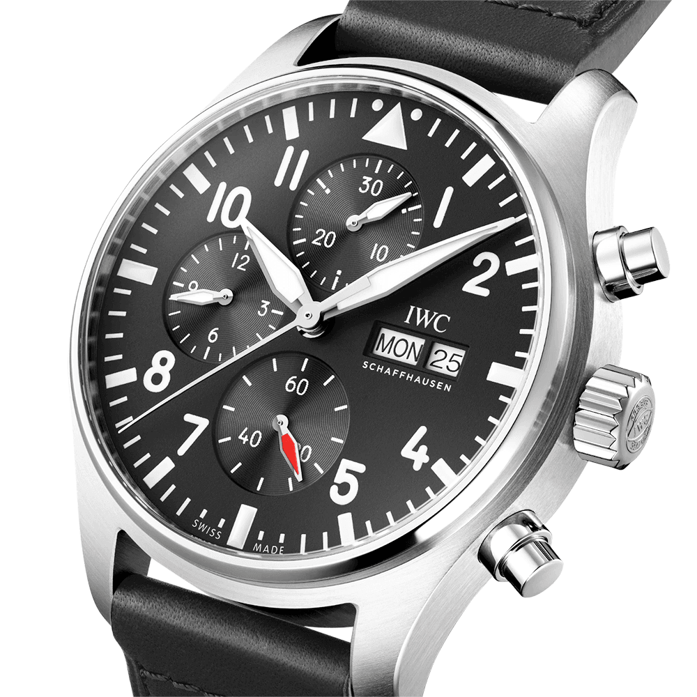 Pilot's 43mm Black Dial Chronograph Leather Strap Watch
