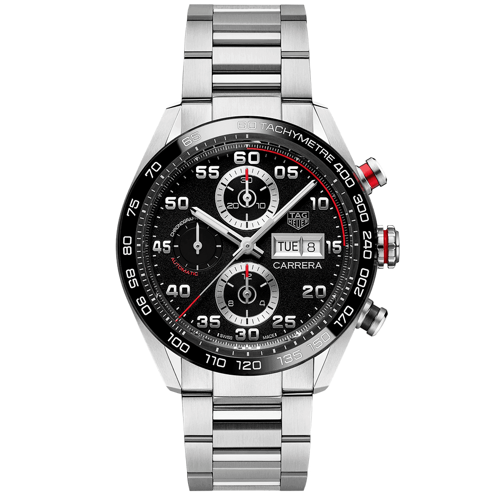 Carrera 44mm Black Dial Automatic Chronograph Bracelet Watch