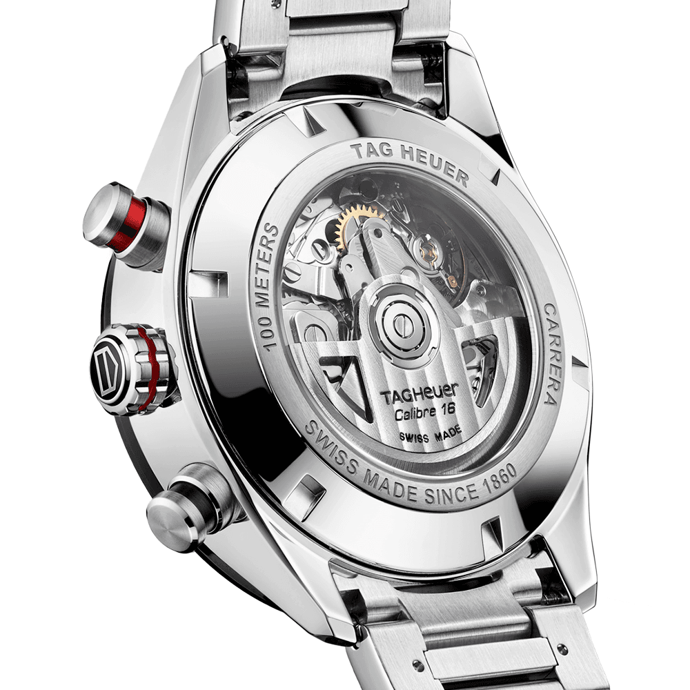 Carrera 44mm Black Dial Automatic Chronograph Bracelet Watch