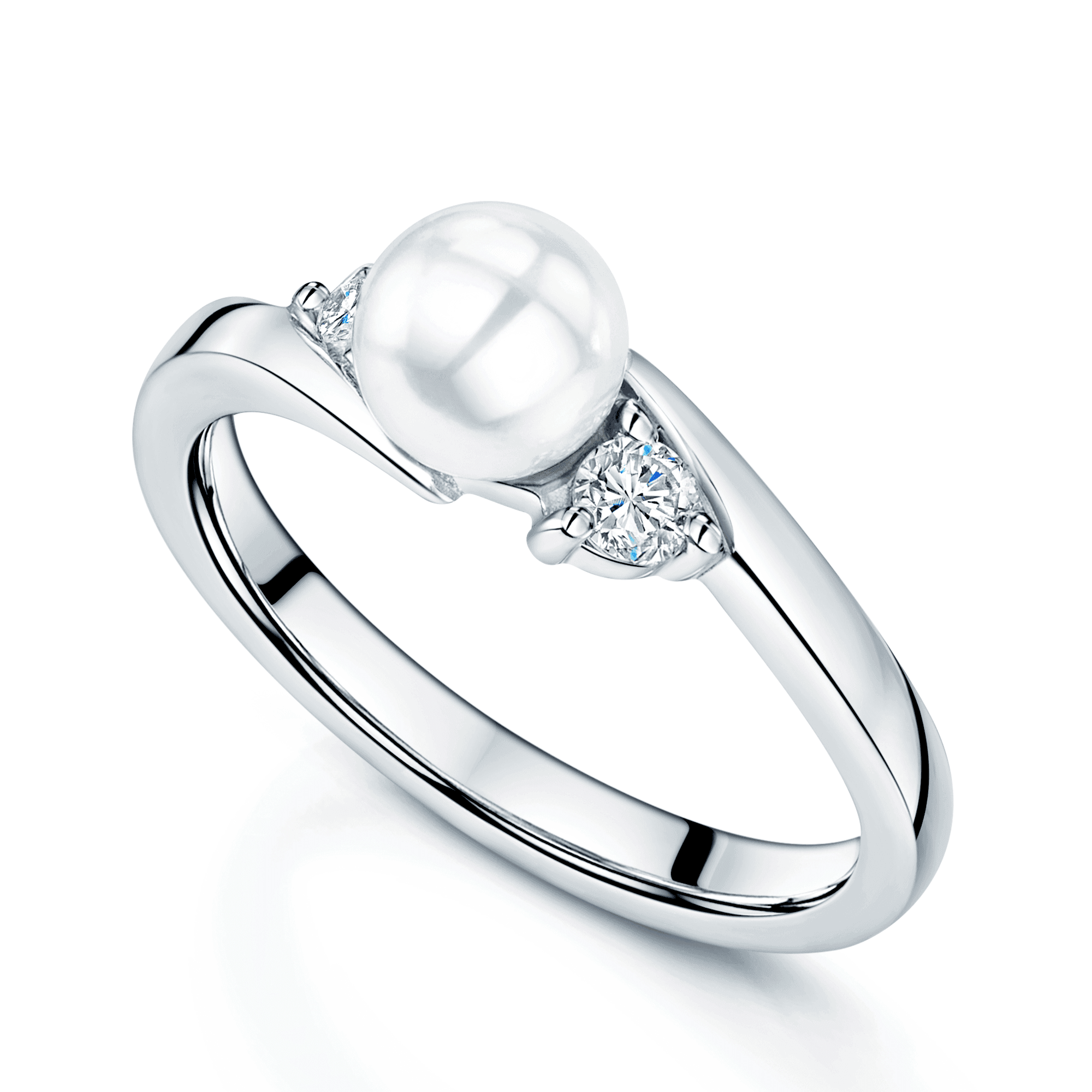 18ct White Gold Cultured Pearl & Diamond Twist Ring
