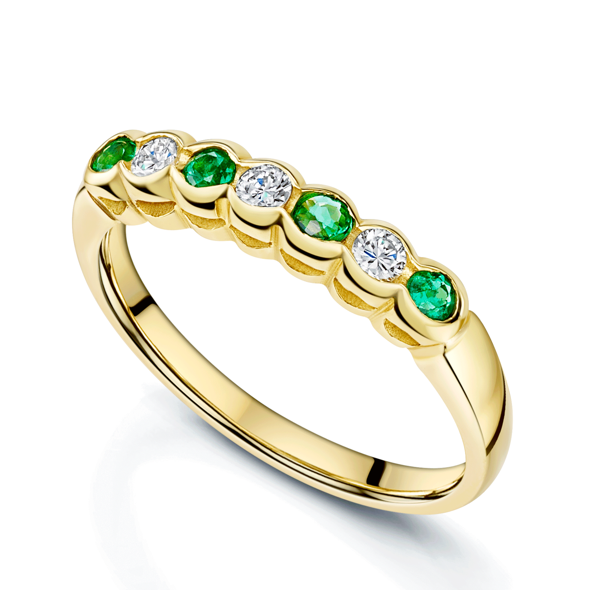 18ct Yellow Gold Emerald & Round Brilliant Cut Diamond Eternity Ring