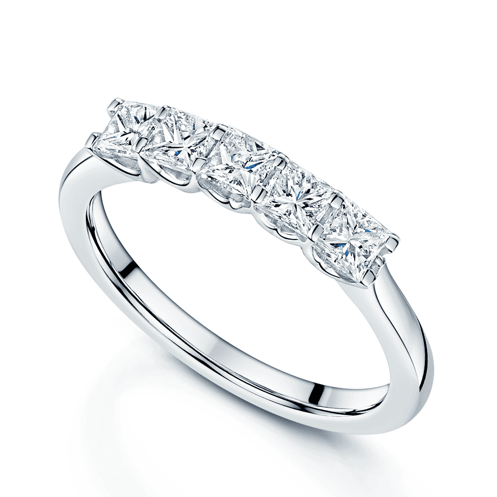 Platinum Princess Cut Diamond Five Stone Half Eternity Ring