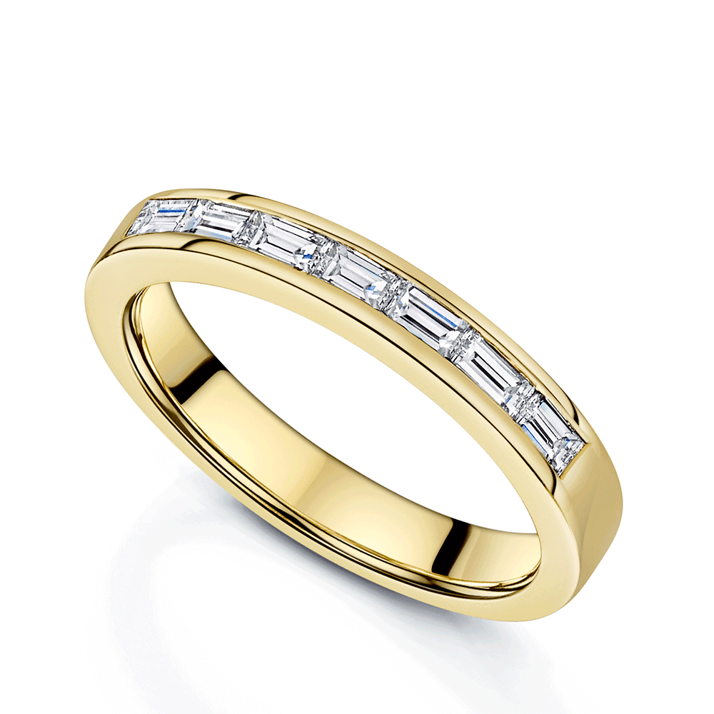 18ct Yellow Gold Emerald Cut Diamond Half Eternity Ring