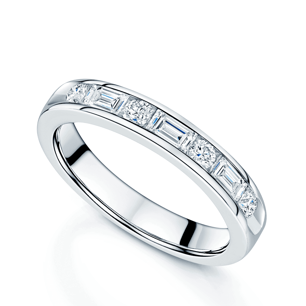 18ct White Gold 7 Baguette Diamonds Bar Set Wedding/Eternity Ring 0.75 –  Mid Ulster Diamond Centre