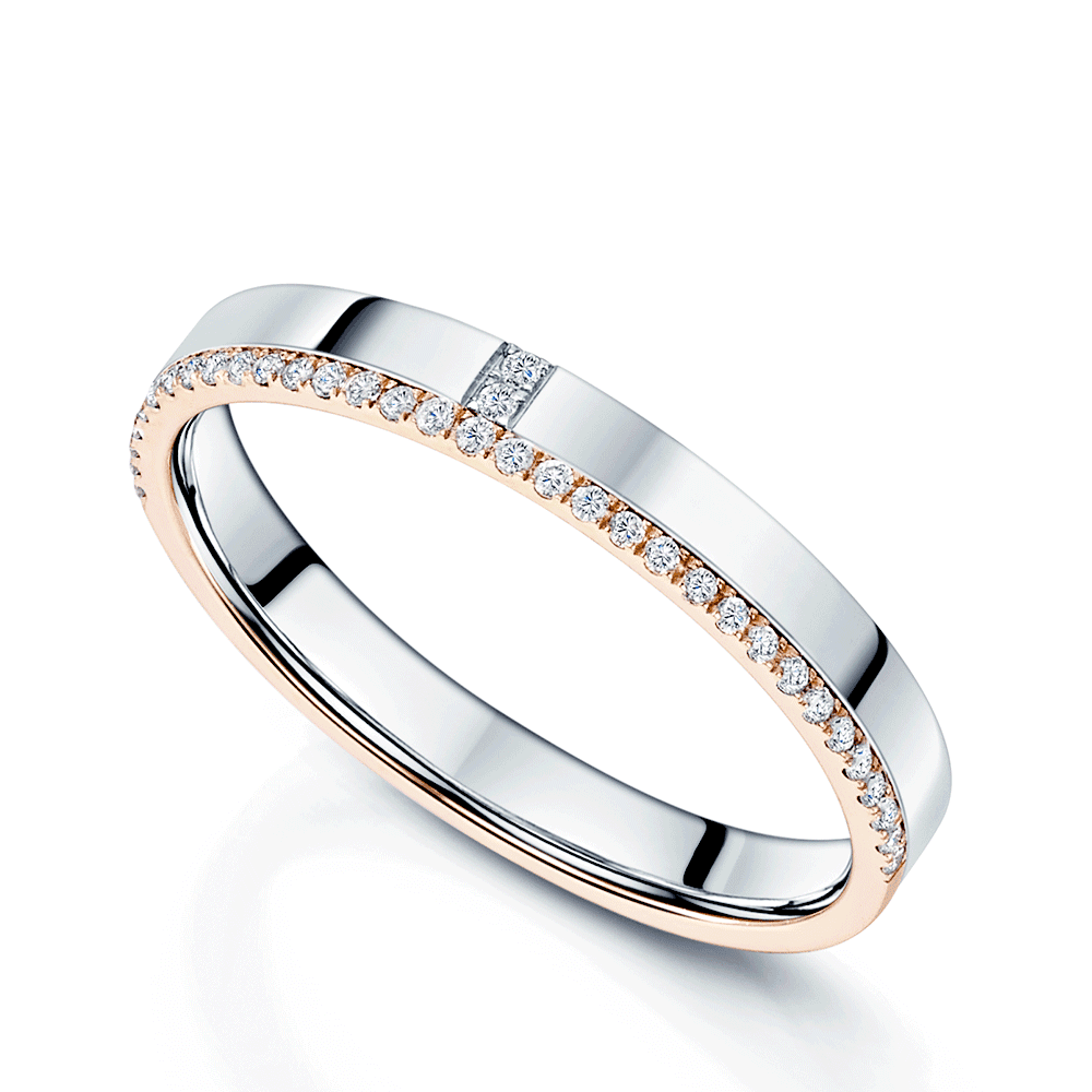 18ct White & Rose Gold Round Brilliant Cut Diamond Edge Eternity Ring