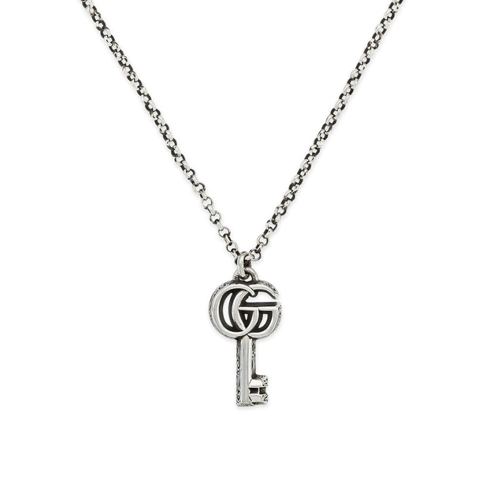 GG Marmont Aged Sterling Silver Key Pendant