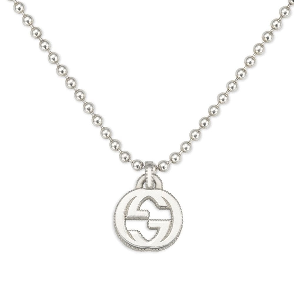 Interlocking G Sterling Silver Beaded Edge Necklace