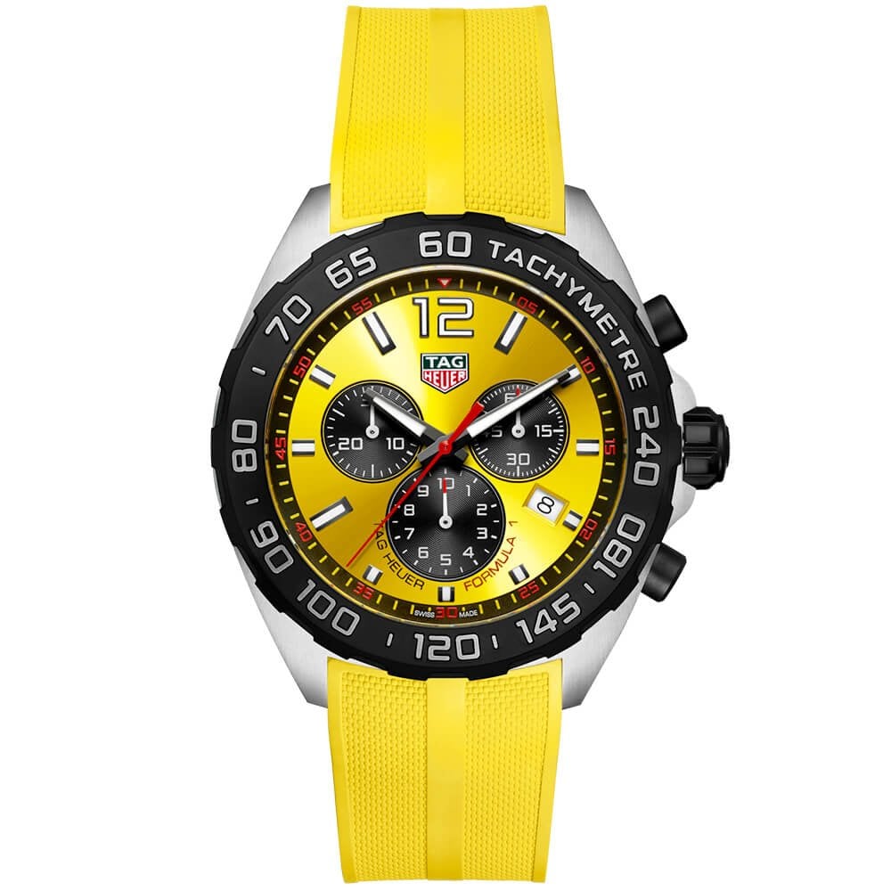 Formula 1 43mm Yellow Dial Men's Rubber Strap Chronograph Watch