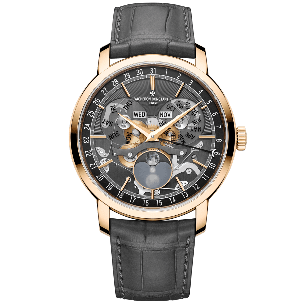 Traditionnelle Complete Calendar Openface 18ct Pink Gold Strap