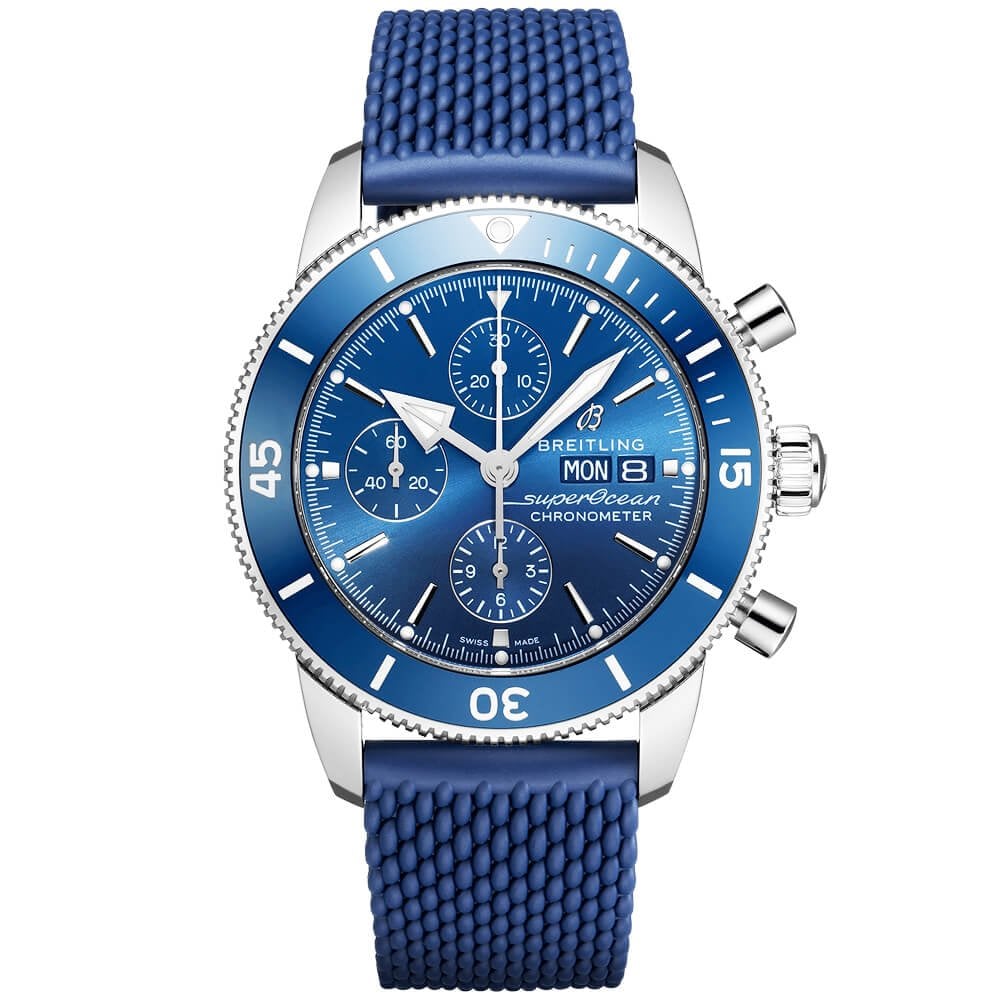 Superocean Heritage II 44mm Blue Dial Day/Date Rubber Strap Watch