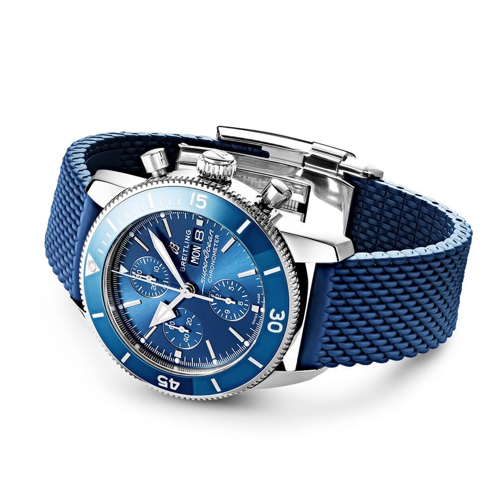 Superocean Heritage II 44mm Blue Dial Day/Date Rubber Strap Watch