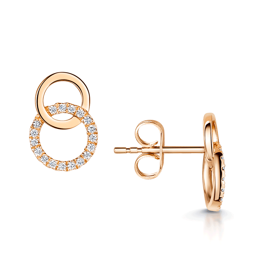 18ct Rose Gold Diamond Set Double Circlet Stud Earrings