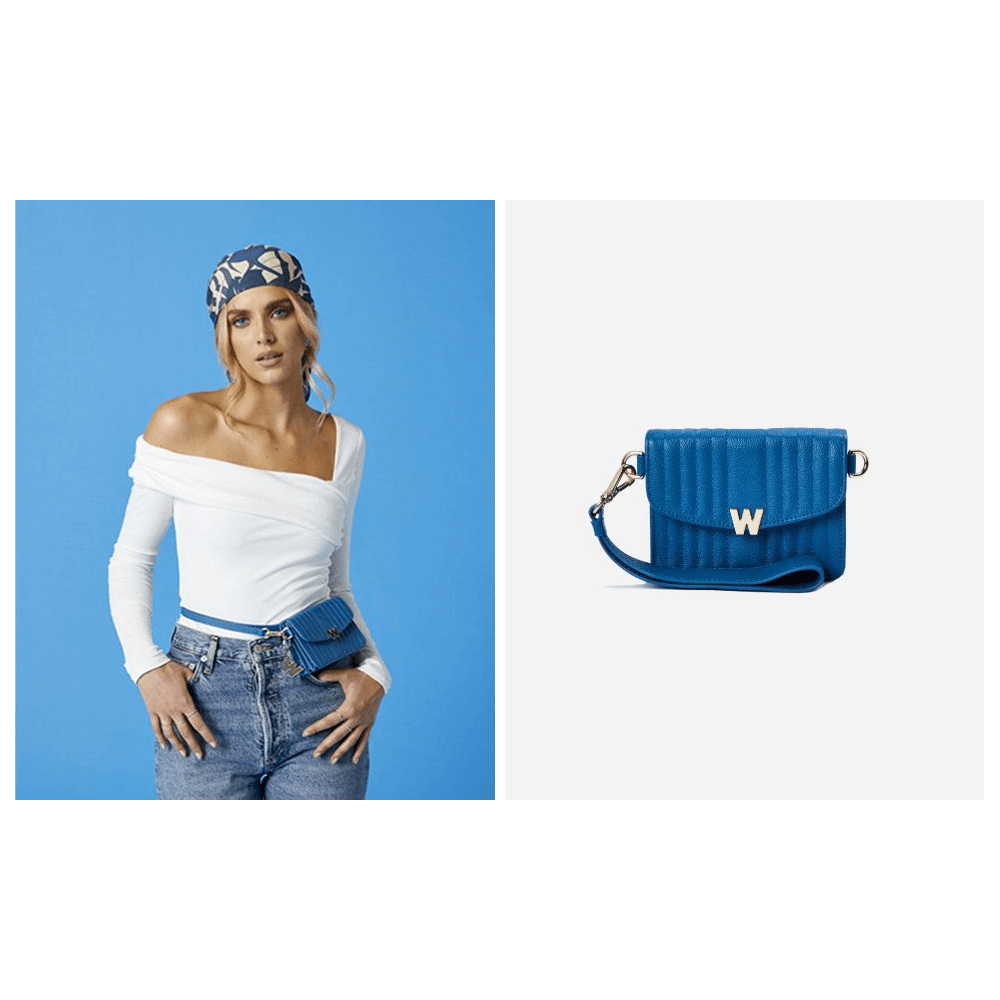 Mimi Mini Marine Blue Bag With Wristlet And Lanyard