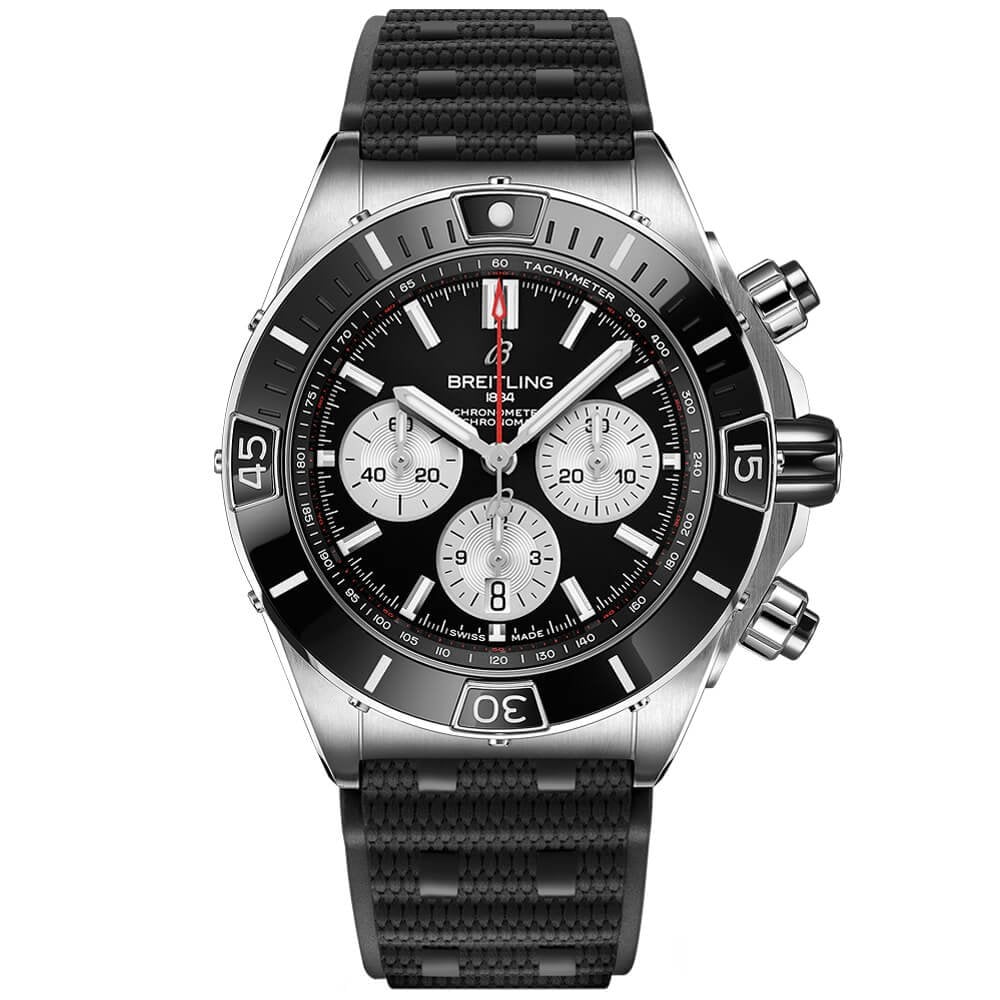 Super Chronomat 44mm Black Dial & Ceramic Bezel Men's Strap Watch