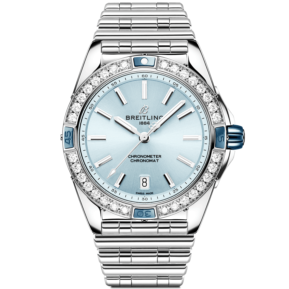 Super Chronomat 38mm Ice Blue Dial Diamond Bezel Bracelet Watch