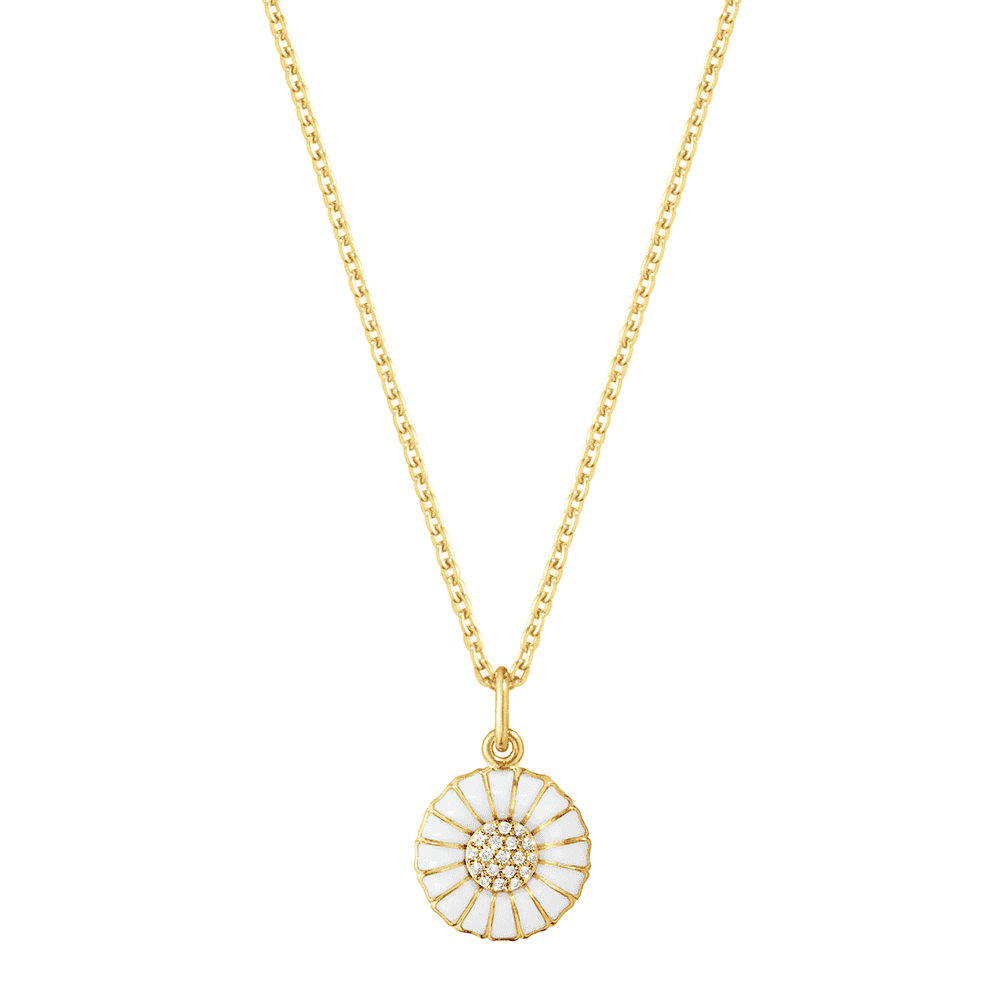 Daisy 18ct Yellow Gold Plated And Sterling Silver Diamond Necklace With White Enamel
