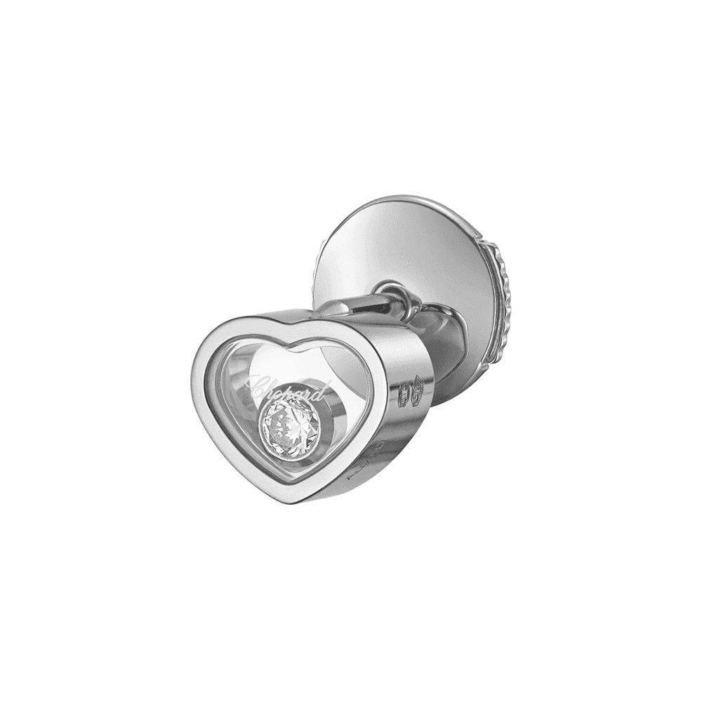 18ct White Gold My Happy Hearts Single Stud Earring With Single Floating Diamond