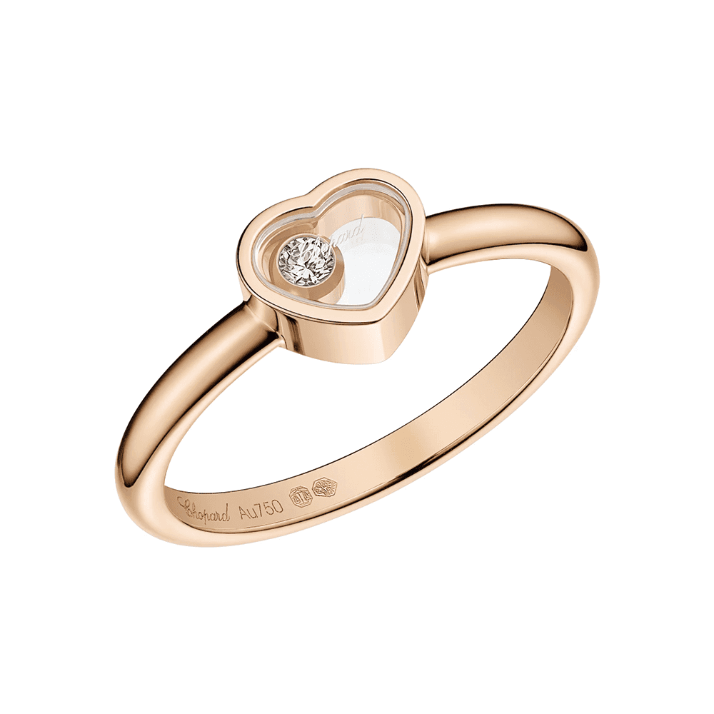 18ct Rose Gold My Happy Hearts Ring With Single Floating Diamond