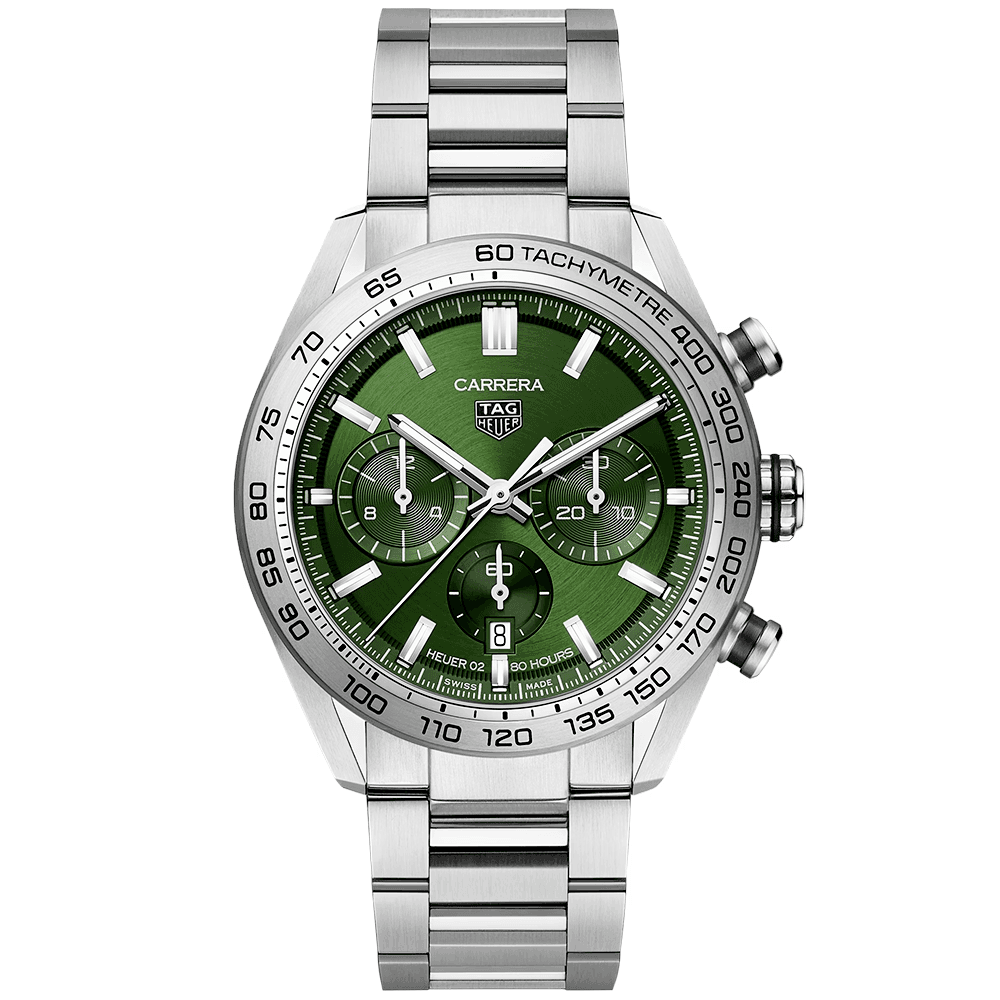 Carrera 44mm Green Dial Automatic Chronograph Bracelet Watch