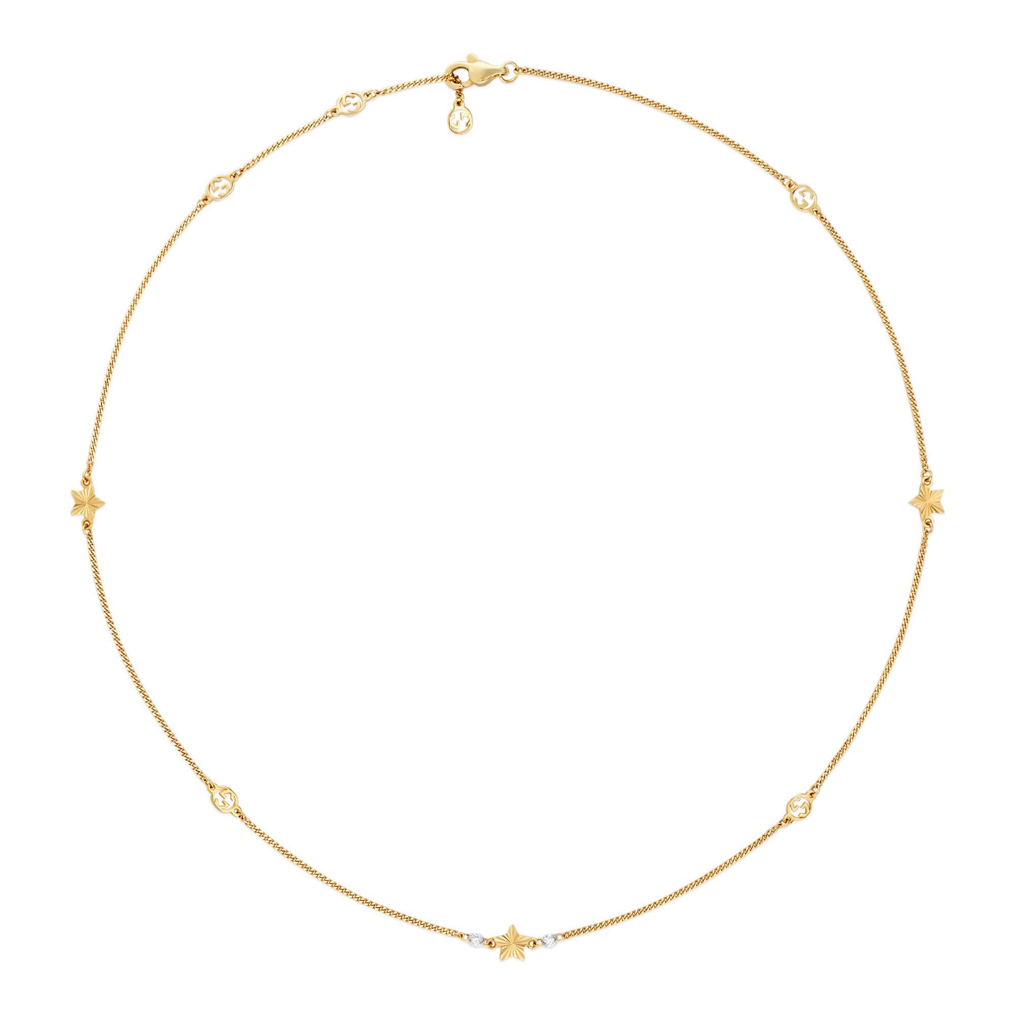 Interlocking G 18ct Yellow Gold Diamond  Interlocking And Star Motif Necklace
