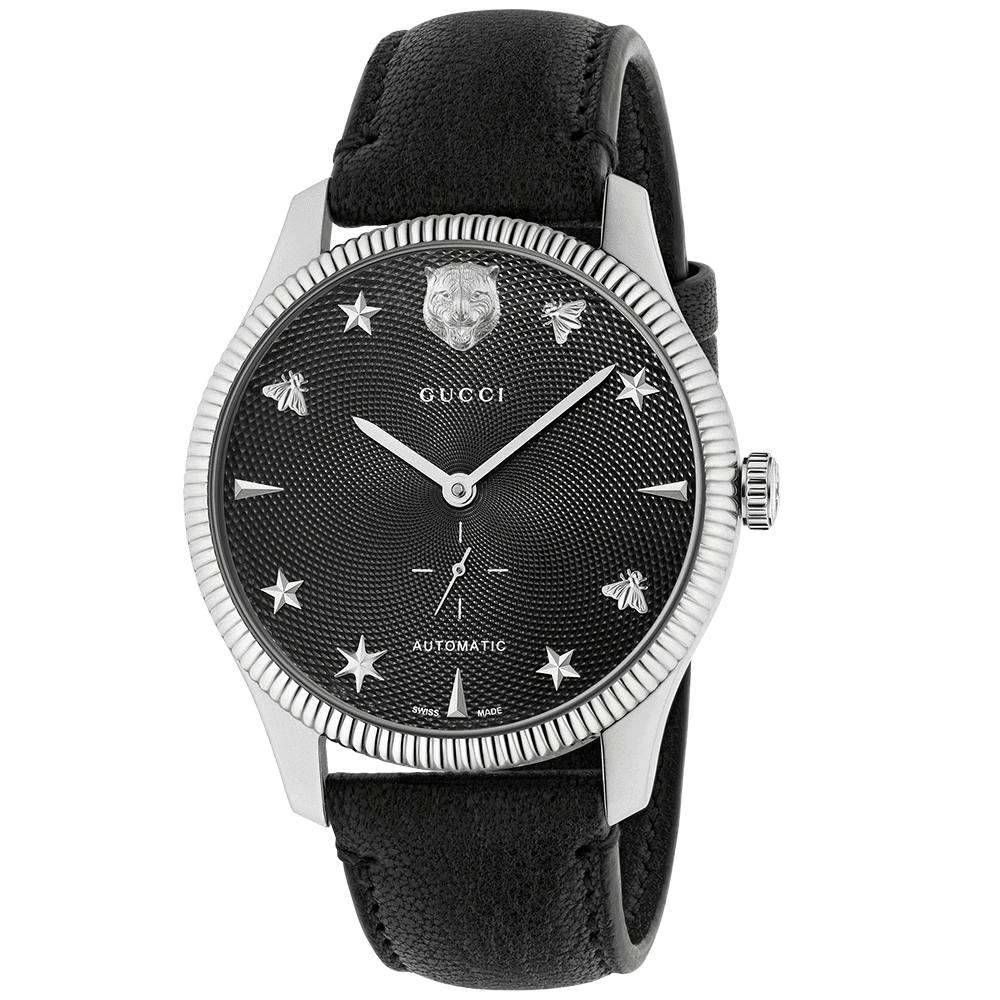 G-Timeless Automatic 40mm Stainless Steel Black Dial Black Leather Strap Watch