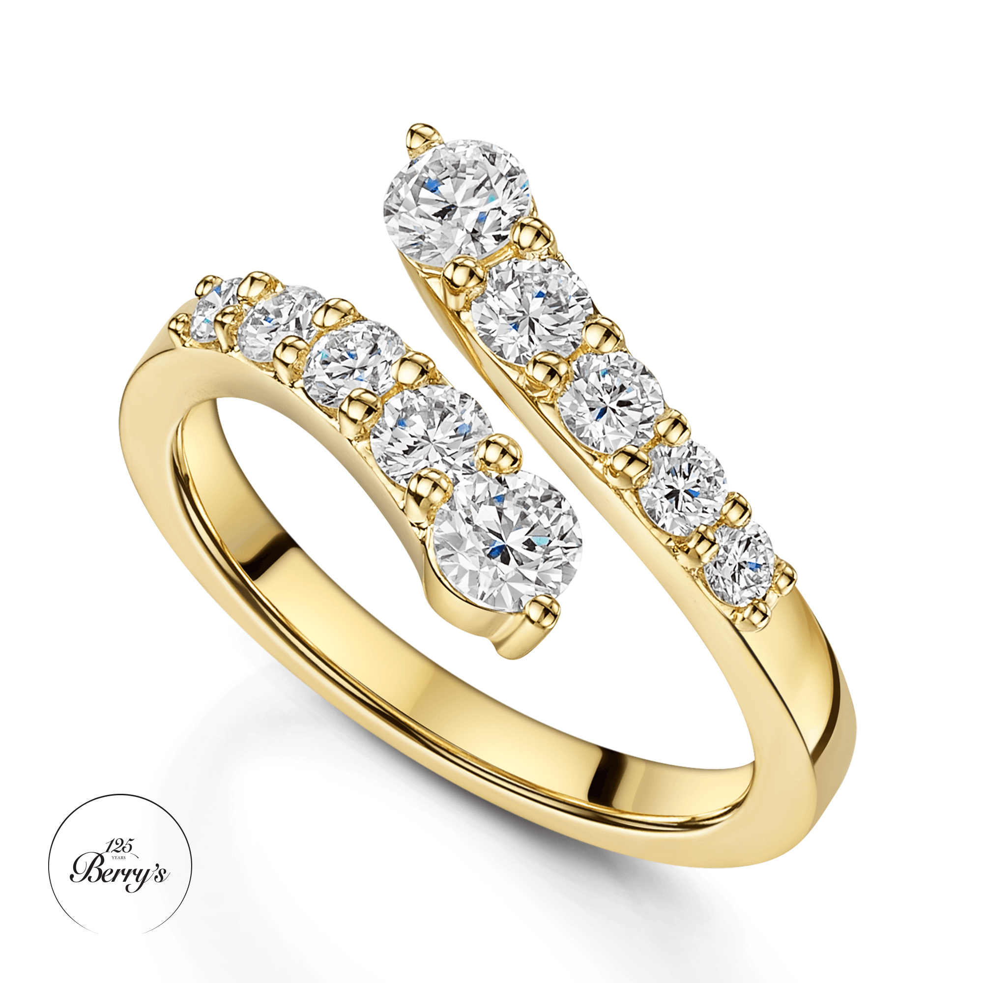 OPEIA Collection 18ct Yellow Gold Round Brilliant Cut Diamond Fancy Single Row Cross Over Ring