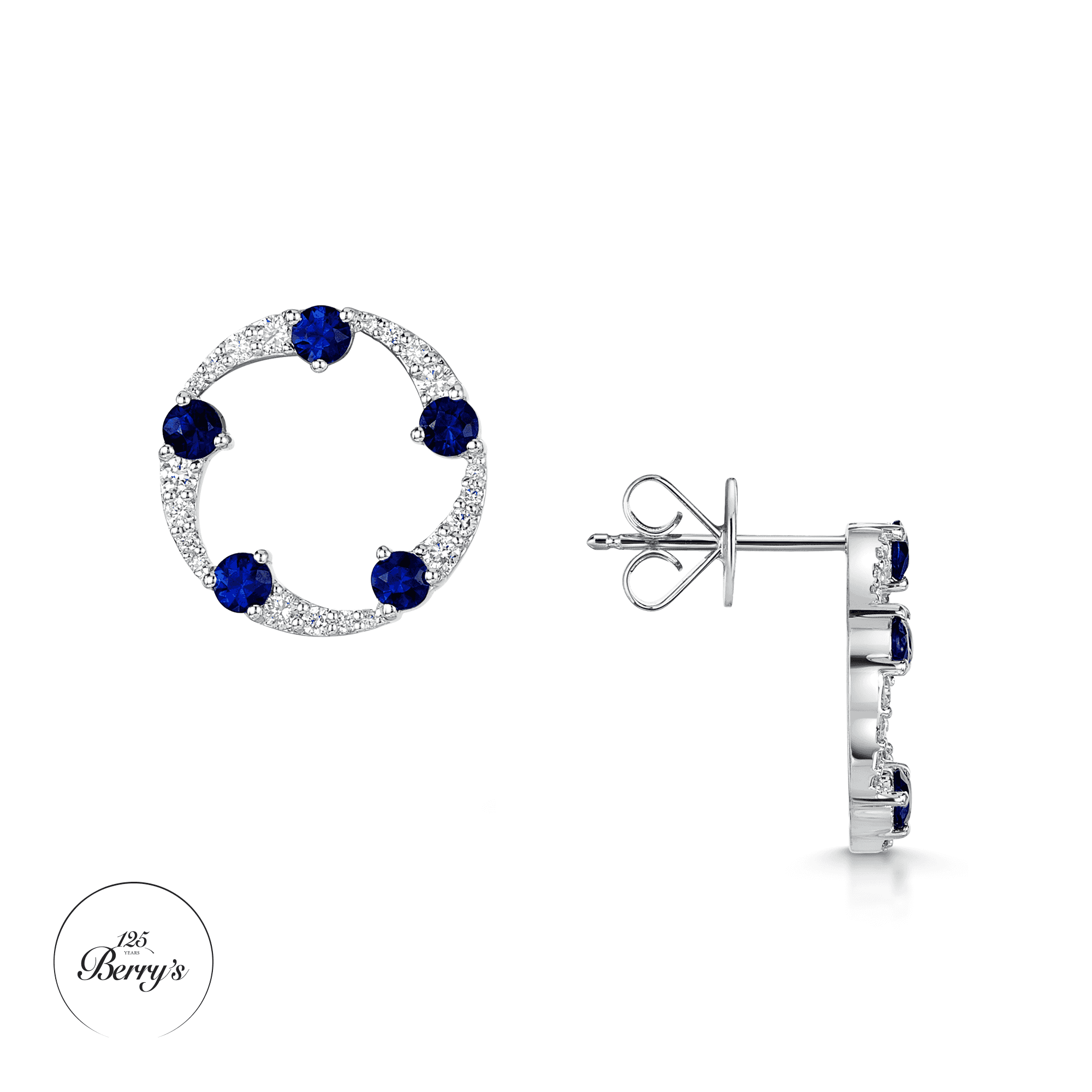 OPEIA Collection 18ct White Gold Sapphire And Diamond Fancy Circle Stud Earrings