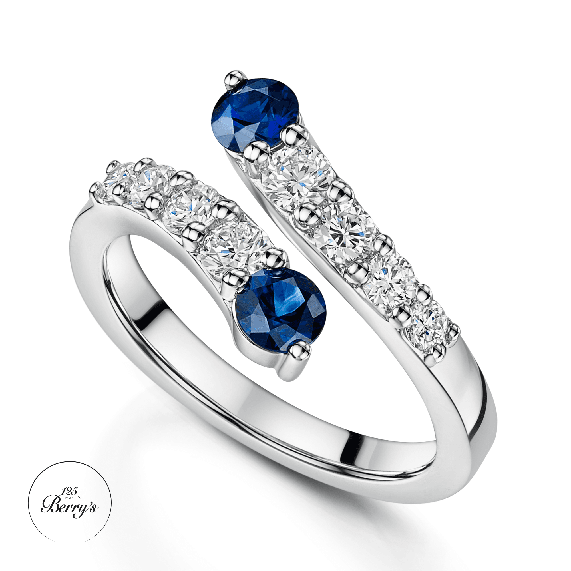 OPEIA Collection Platinum Round Brilliant Cut Sapphire And Diamond Fancy Single Row Ring