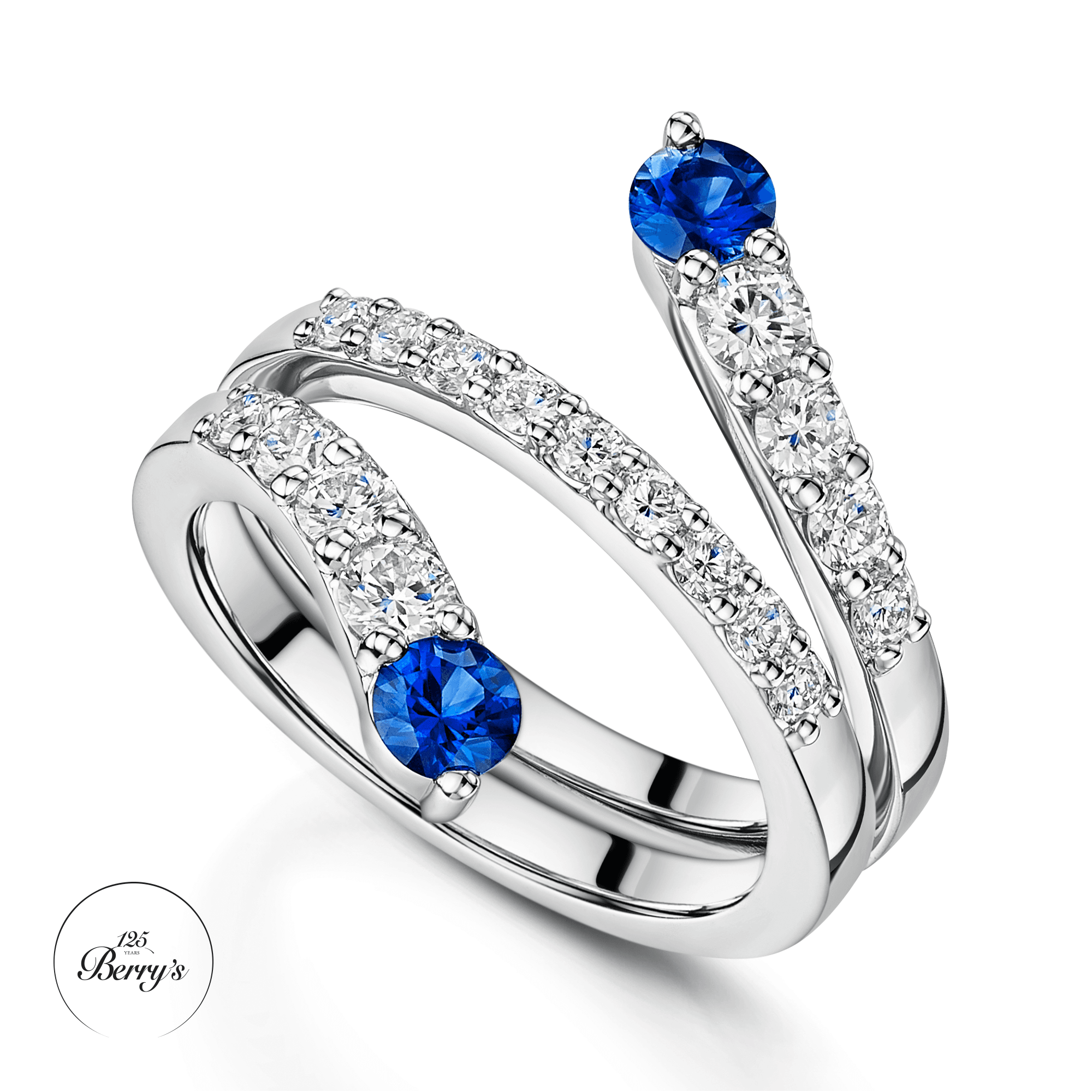OPEIA Collection Platinum Round Brilliant Cut Sapphire And Diamond Fancy Triple Twist Ring