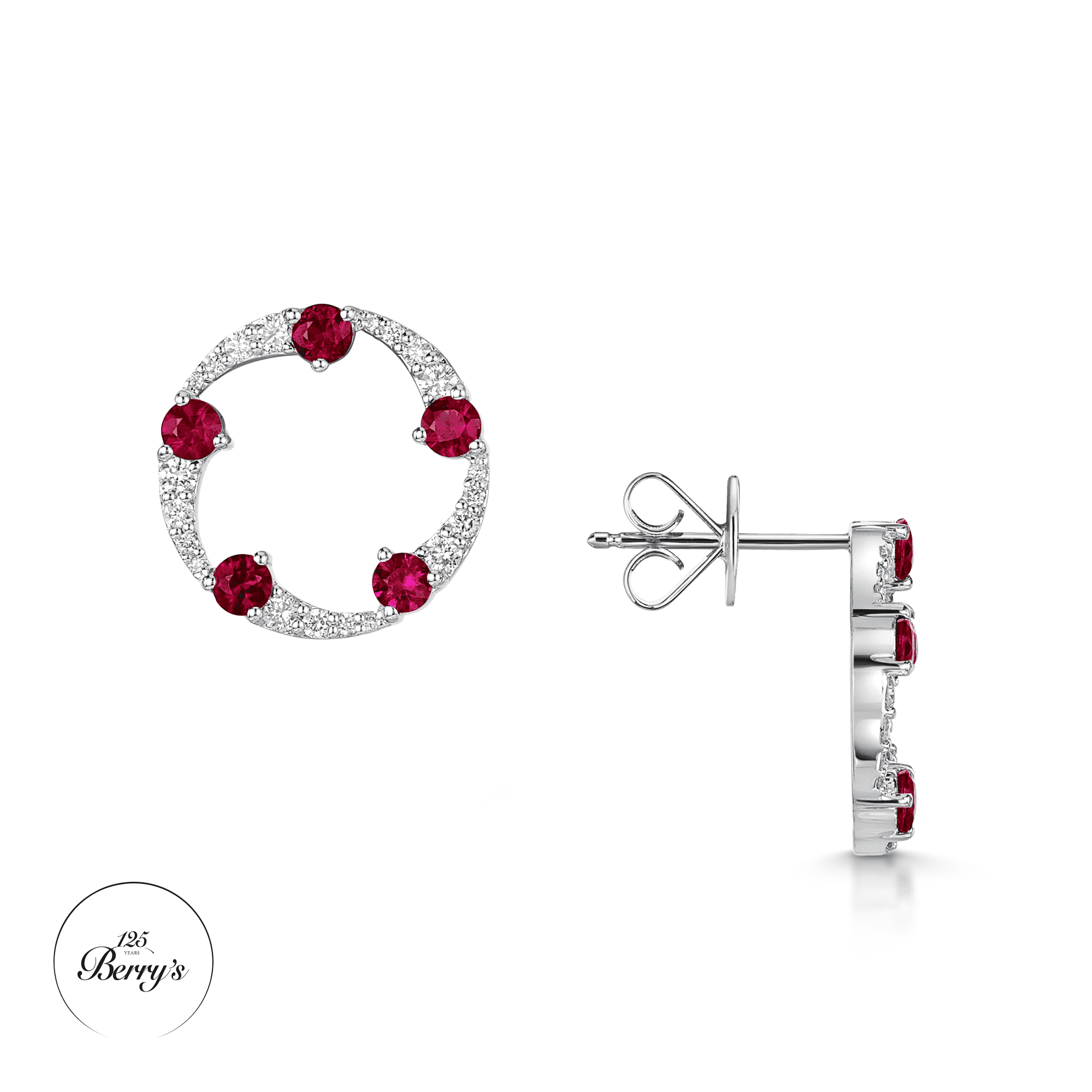 OPEIA Collection 18ct White Gold Ruby And Diamond Fancy Circle Stud Earrings