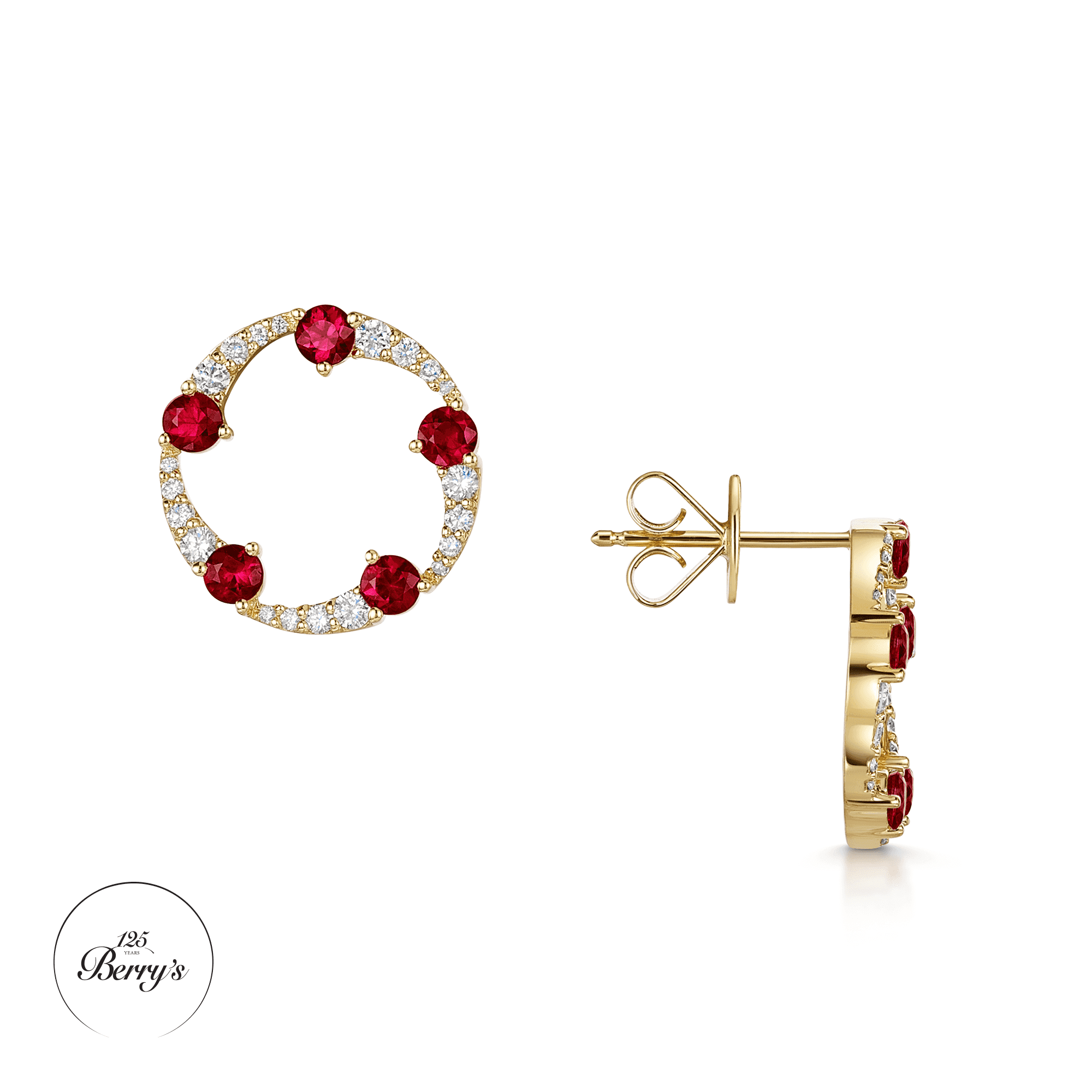 OPEIA Collection 18ct Yellow Gold Ruby And Diamond Fancy Circle Stud Earrings