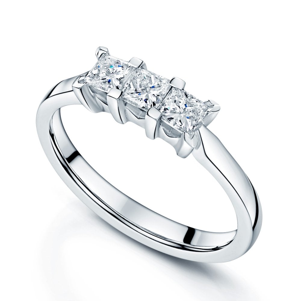 Platinum Princess Cut Diamond Three Stone Claw Set Ring
