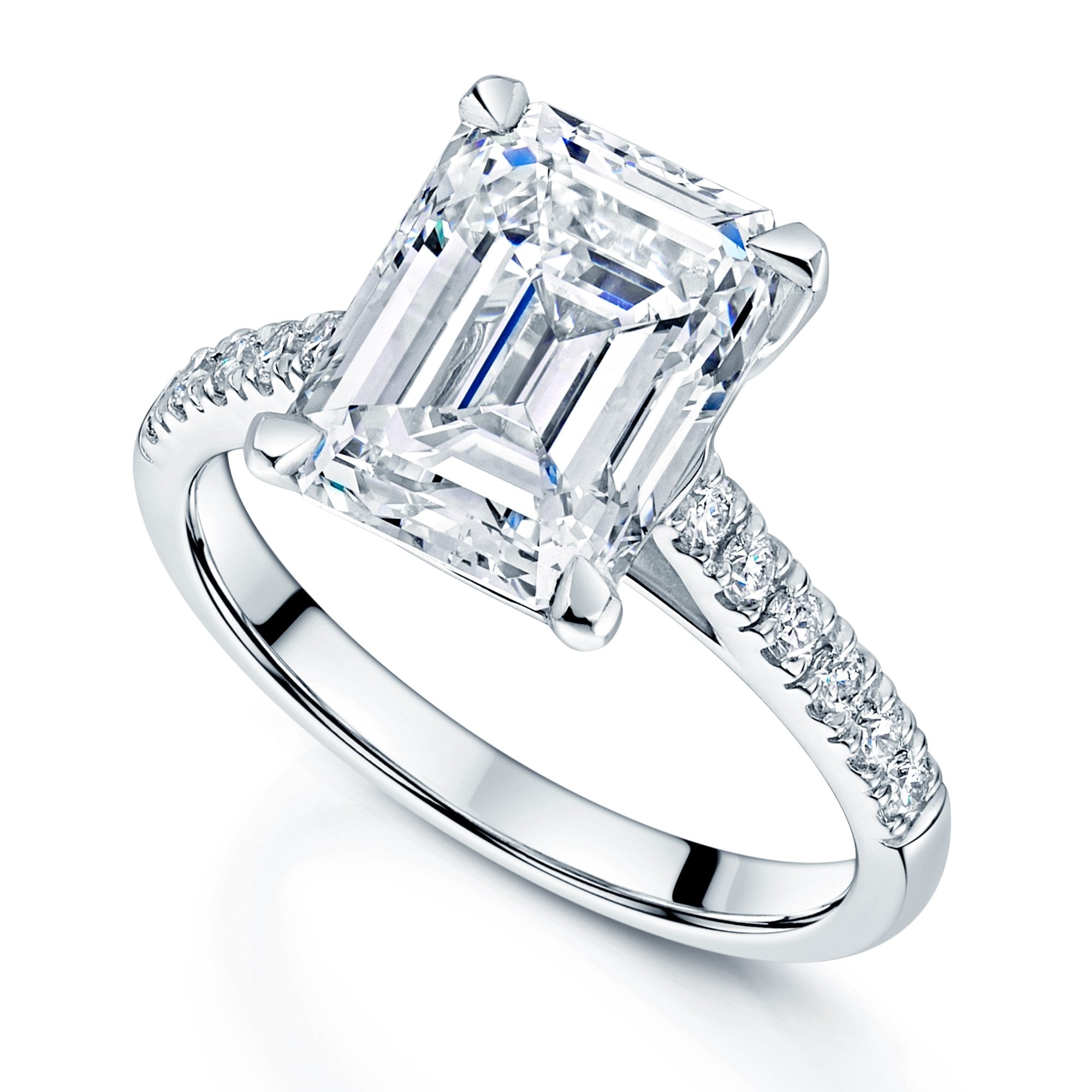 Platinum GIA Certificated 4.23 Carat Emerald Cut Diamond Solitaire Ring With Diamond Shoulders