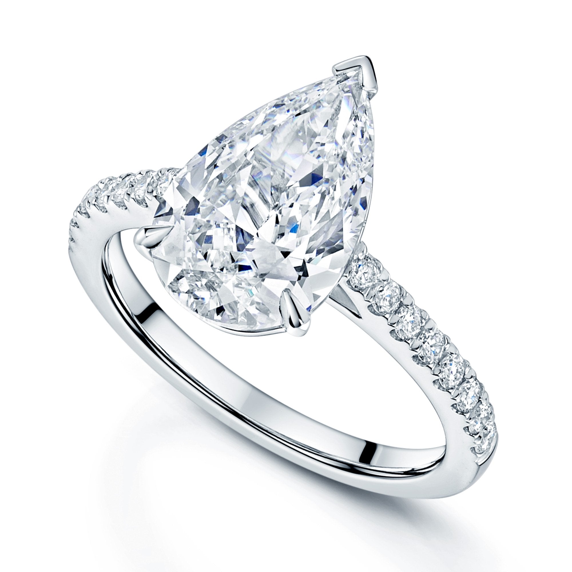 Platinum GIA Certificated Pear Cut Diamond Solitaire With Diamond Set Shoulders