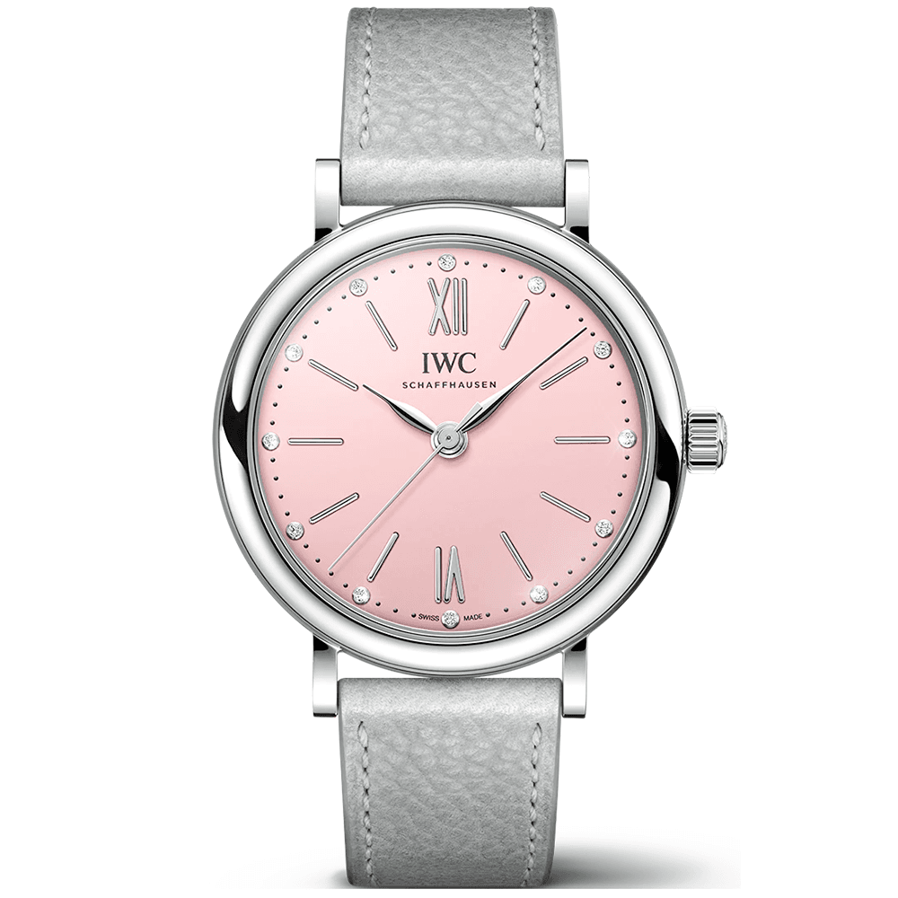 Portofino 34mm Pastel Pink Diamond Dial Ladies Strap Watch