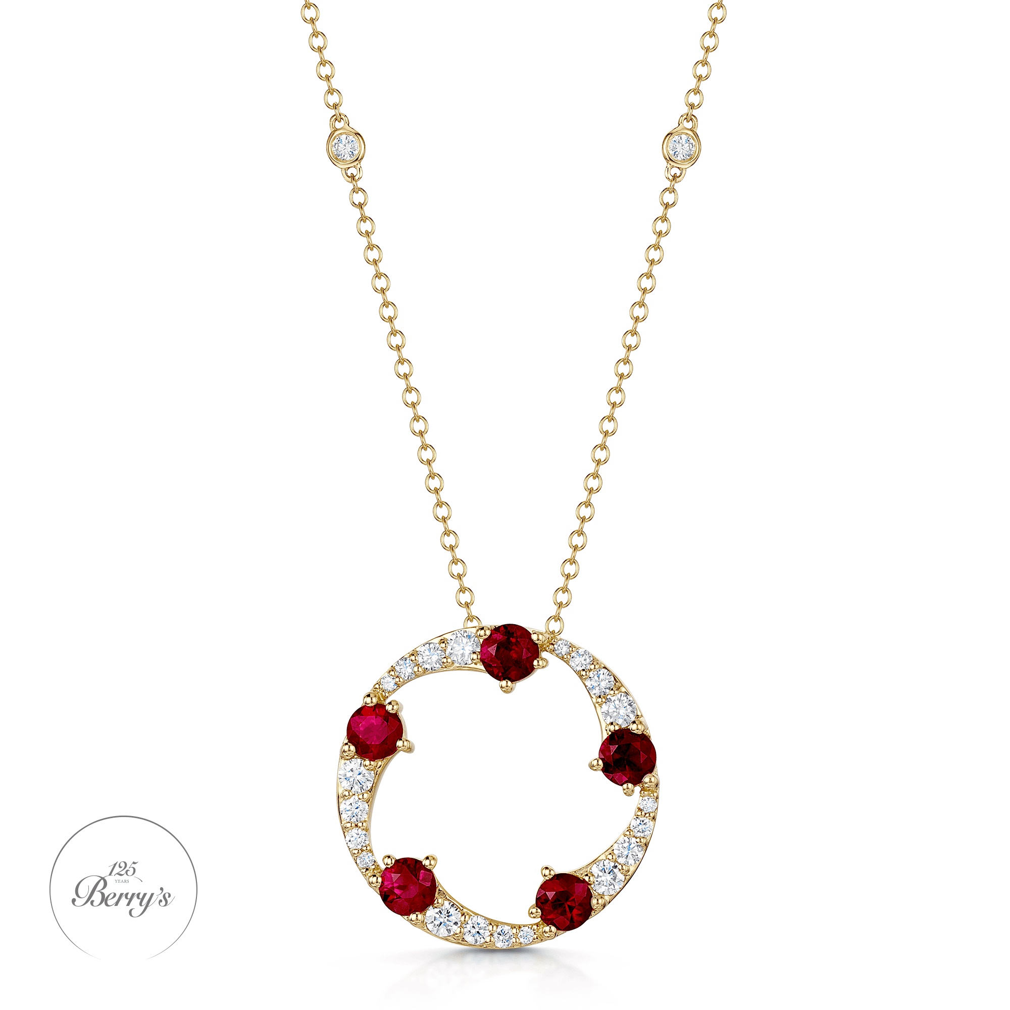 OPEIA Collection 18ct Yellow Gold Ruby And Diamond Fancy Large Circle Pendant With Chain