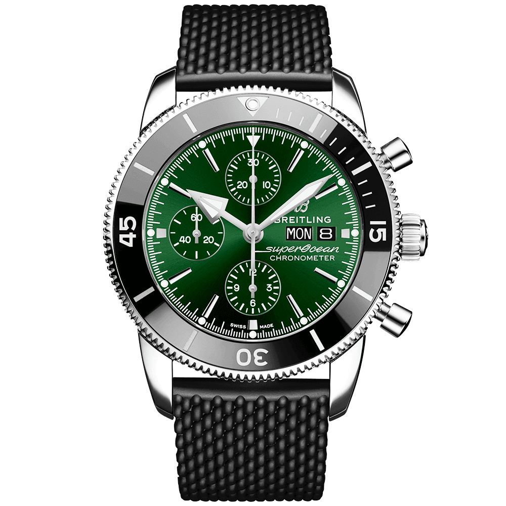Superocean Heritage II 44mm Green Dial Day/Date Strap Watch