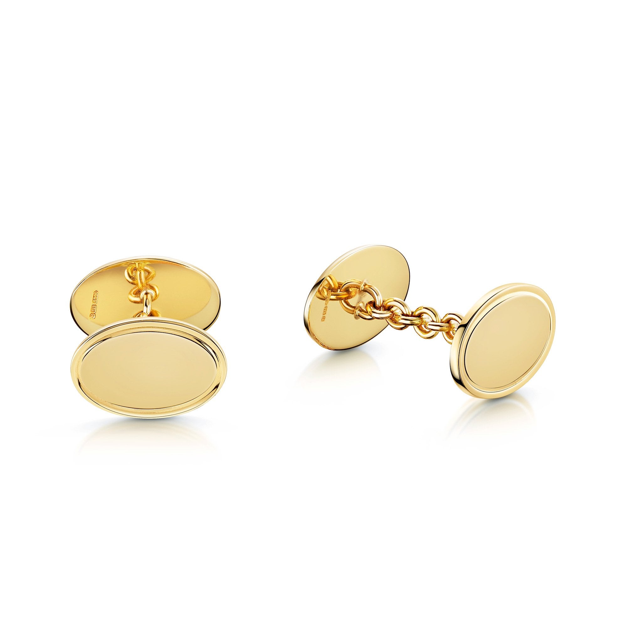 9ct Yellow Gold Oval Chain Link Cufflinks with Engraved Edges